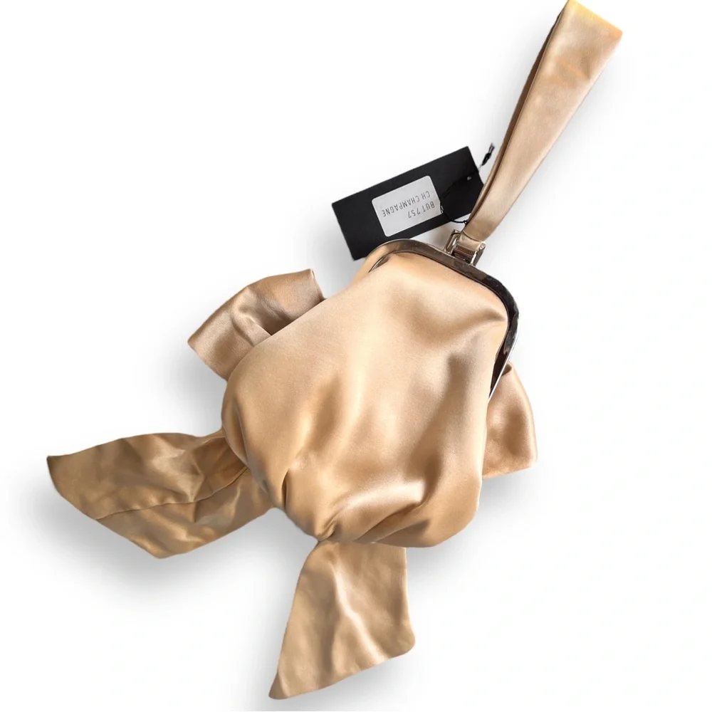 Inge Christopher Satin Beaded Clutch Mini Purse Bow